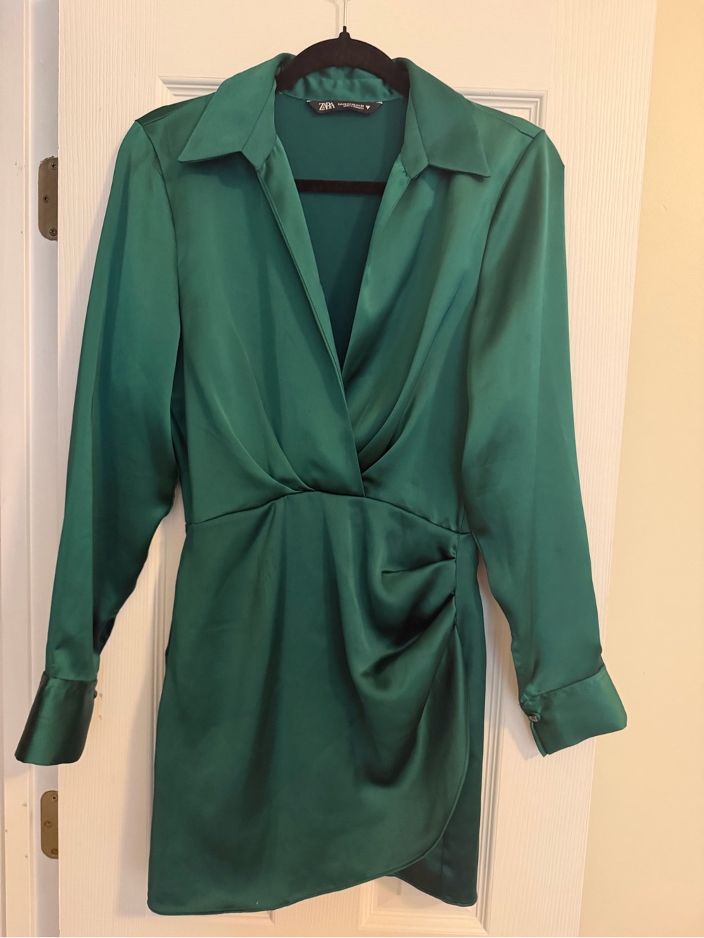 ZARA Green Satin Wrap Dress